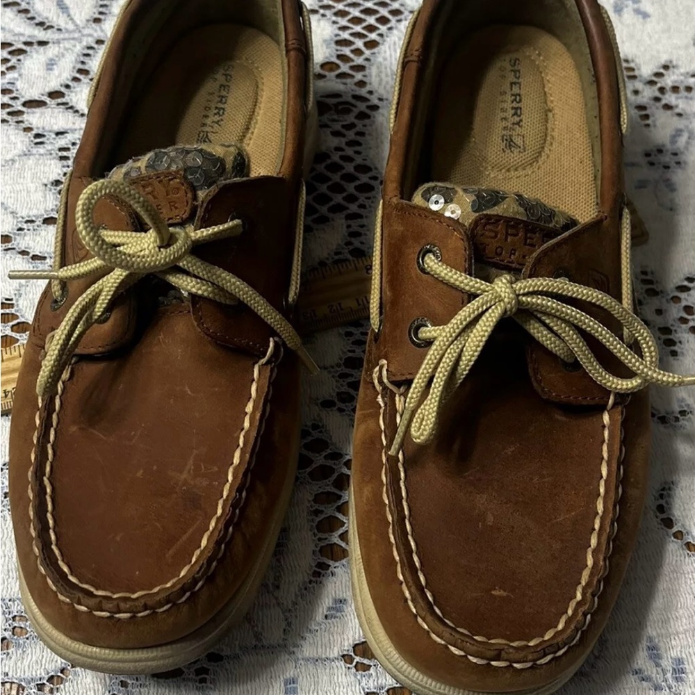 Womens‎ 7.5M Sperry Top-Sider Angelfish Sequin Leopard  Boat Shoes 9773136